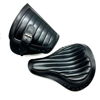 Black Seat + Saddlebag Custom Set for Bobber Chopper Harley Davidson Leather Solo Bag