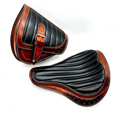Brown Seat + Saddlebag Custom Set for Bobber Chopper Harley Davidson Leather Solo Bag