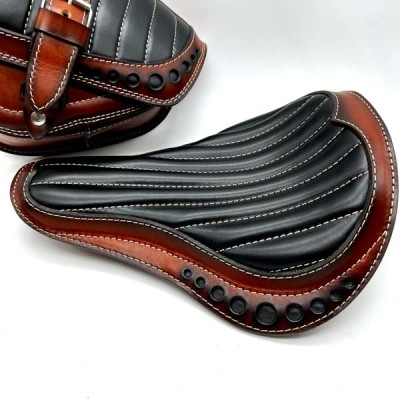 Brown Seat + Saddlebag Custom Set for Bobber Chopper Harley Davidson Leather Solo Bag