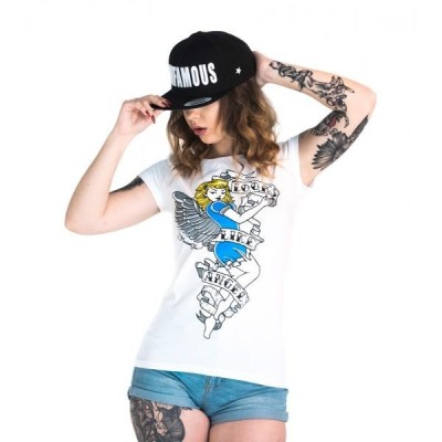 T-SHIRT ANGEL/DEVIL WOMEN’S BLACK | WHITE – Infamous Team Infms Stunt +Stickers