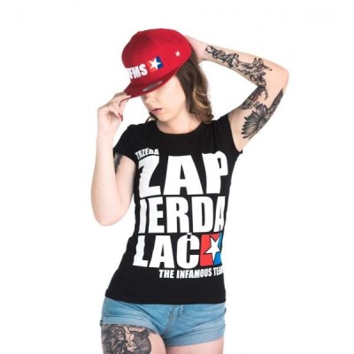 T-SHIRT TRZEBA ZAPIERDALAĆ WOMAN’S BLACK | WHITE – Infamous Team Infms Stunt +Stickers
